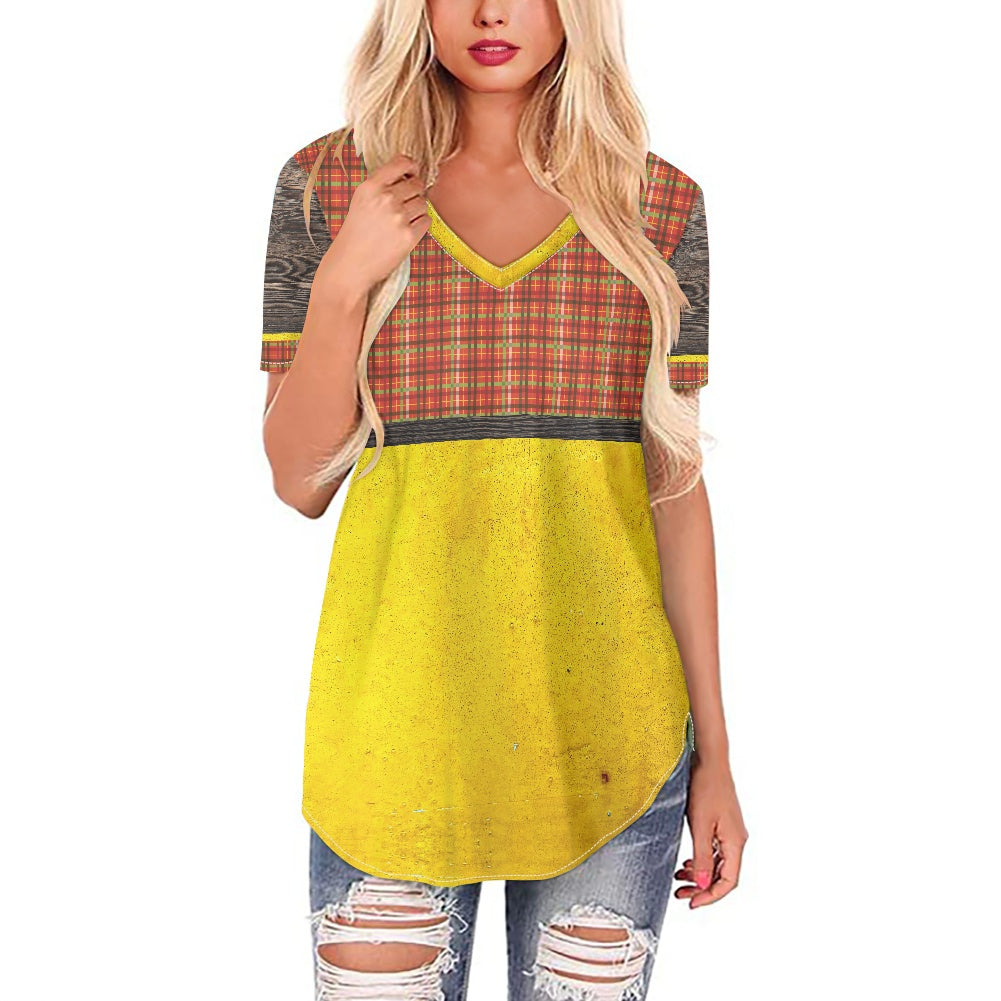 Fall Plaid Women's V-neck Top