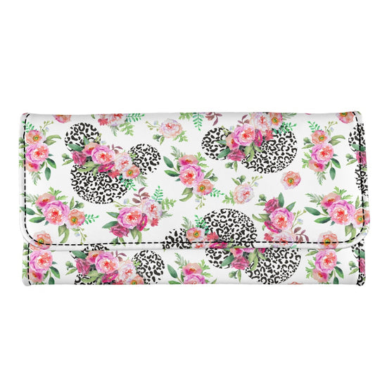 Floral Cheetah White Long Folding Wallet