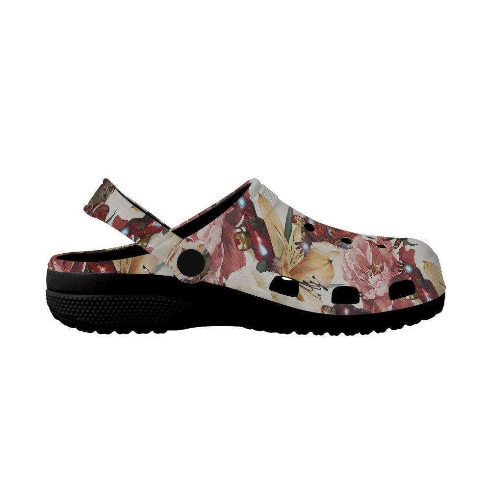 Floral Iron Crocs Black Sole