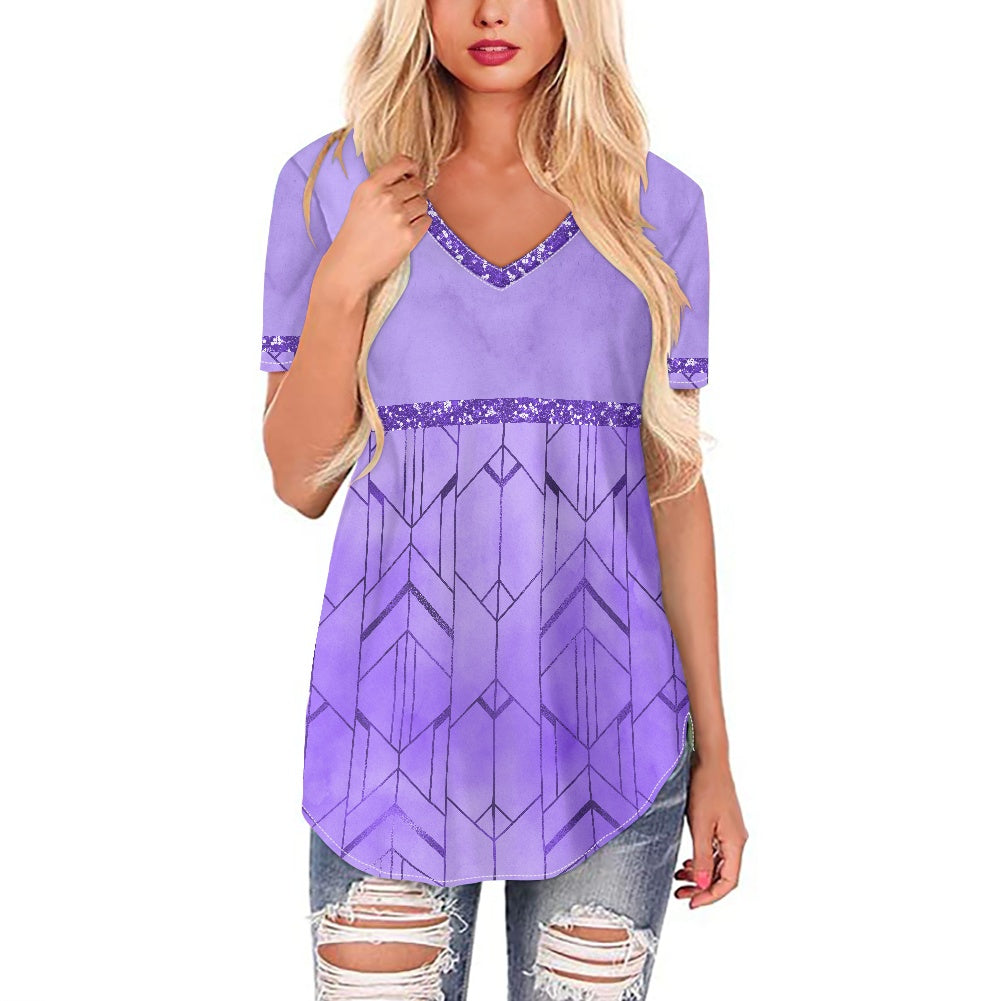 Purple Geometric Women's V-neck Top