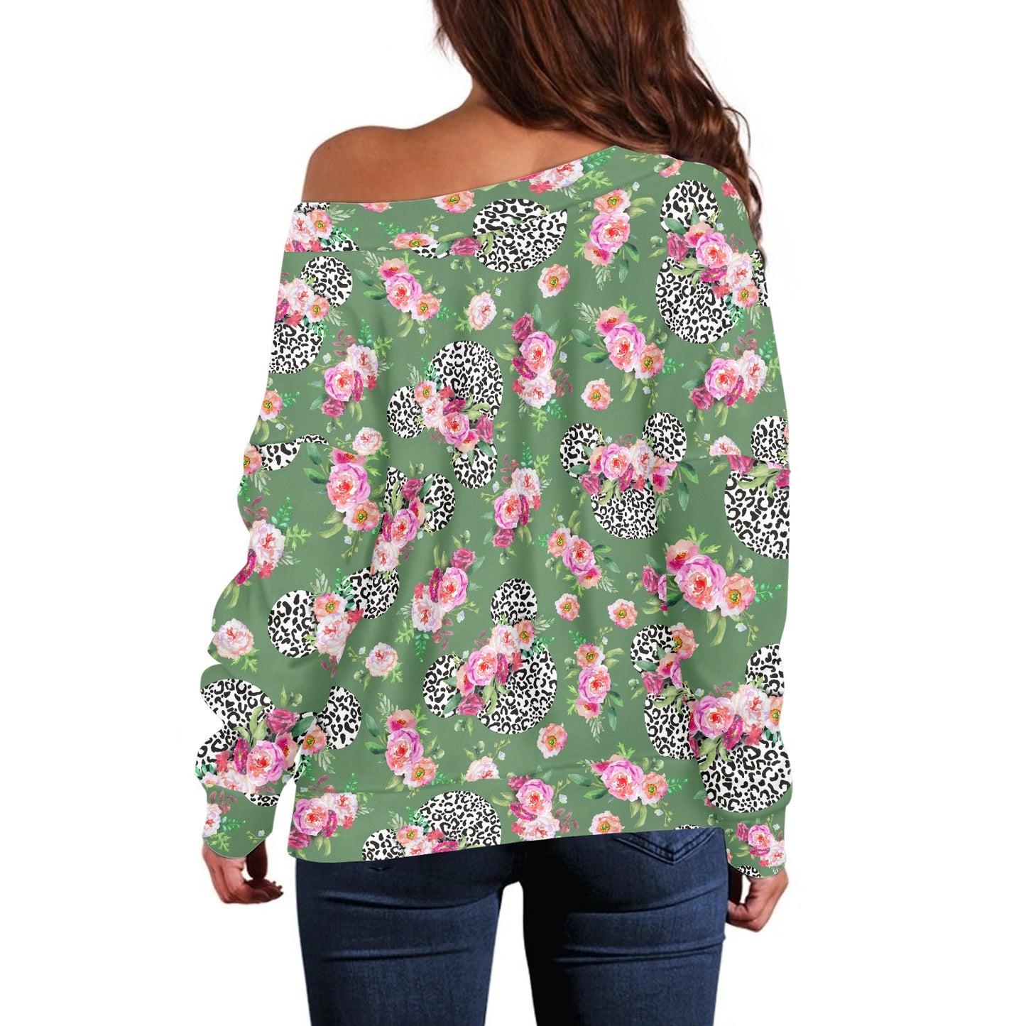 Floral Cheetah Green Women's one-shoulder top
