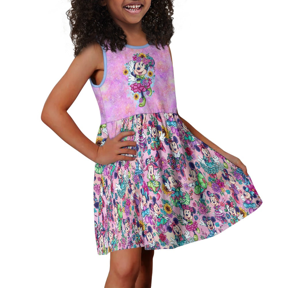 Min Flowers Polyester Girl's Dress with Pockets