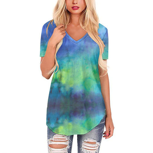 Aqua Tie Dye Women's V-neck Top