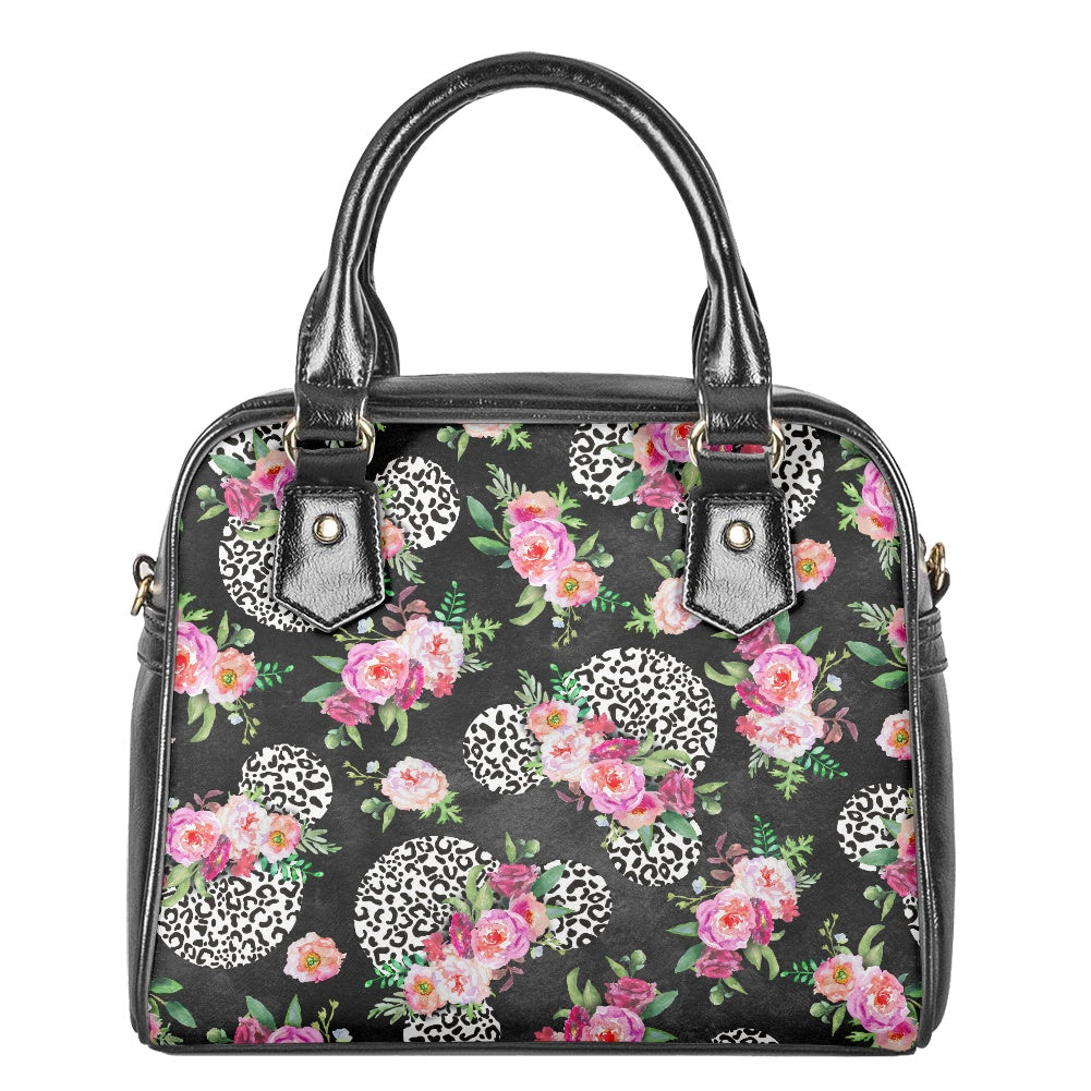 Floral Cheetah Black Bowler Bag