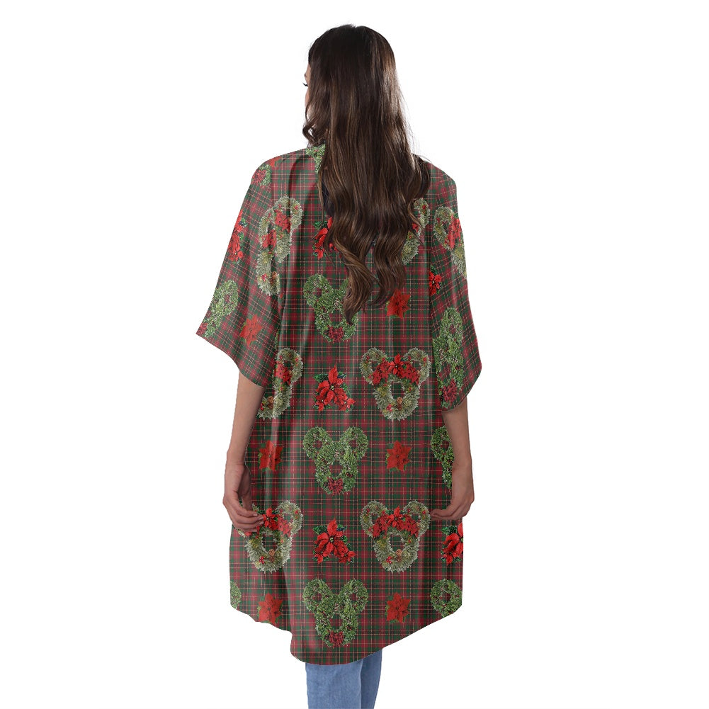 Christmas Wreaths Women's Half Sleeve Kimono Cardigan