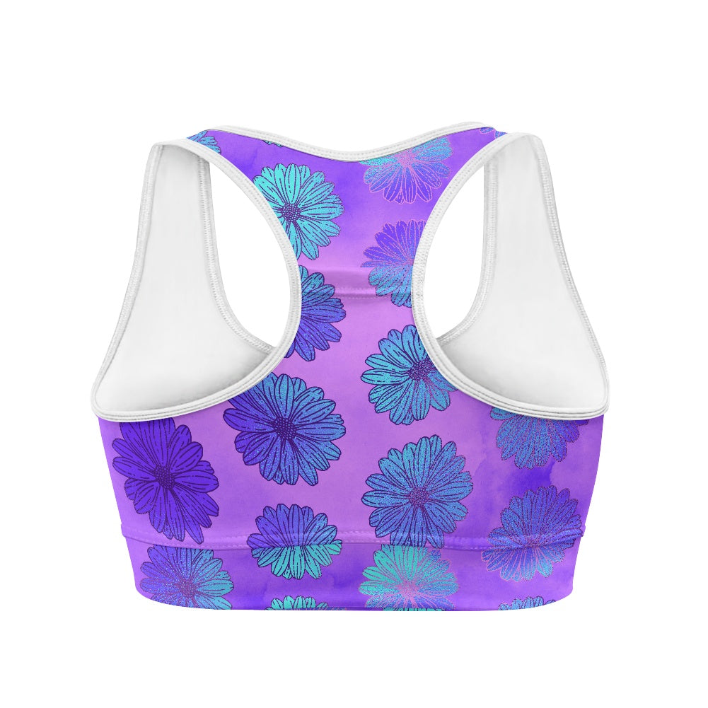 Aqua Purple Floral Women's Sports Vest