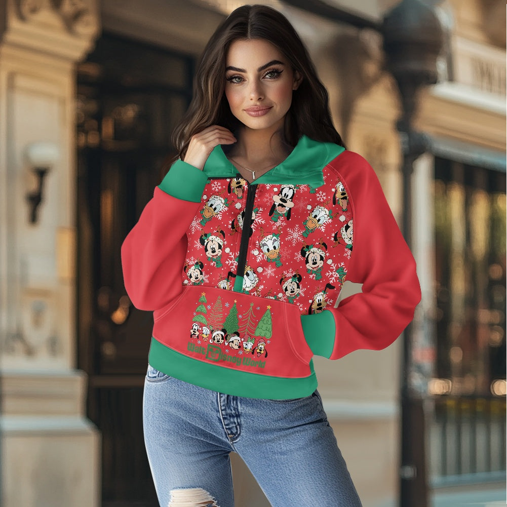 Christmas Friends Half zip hoodie sweatshirt loose short style