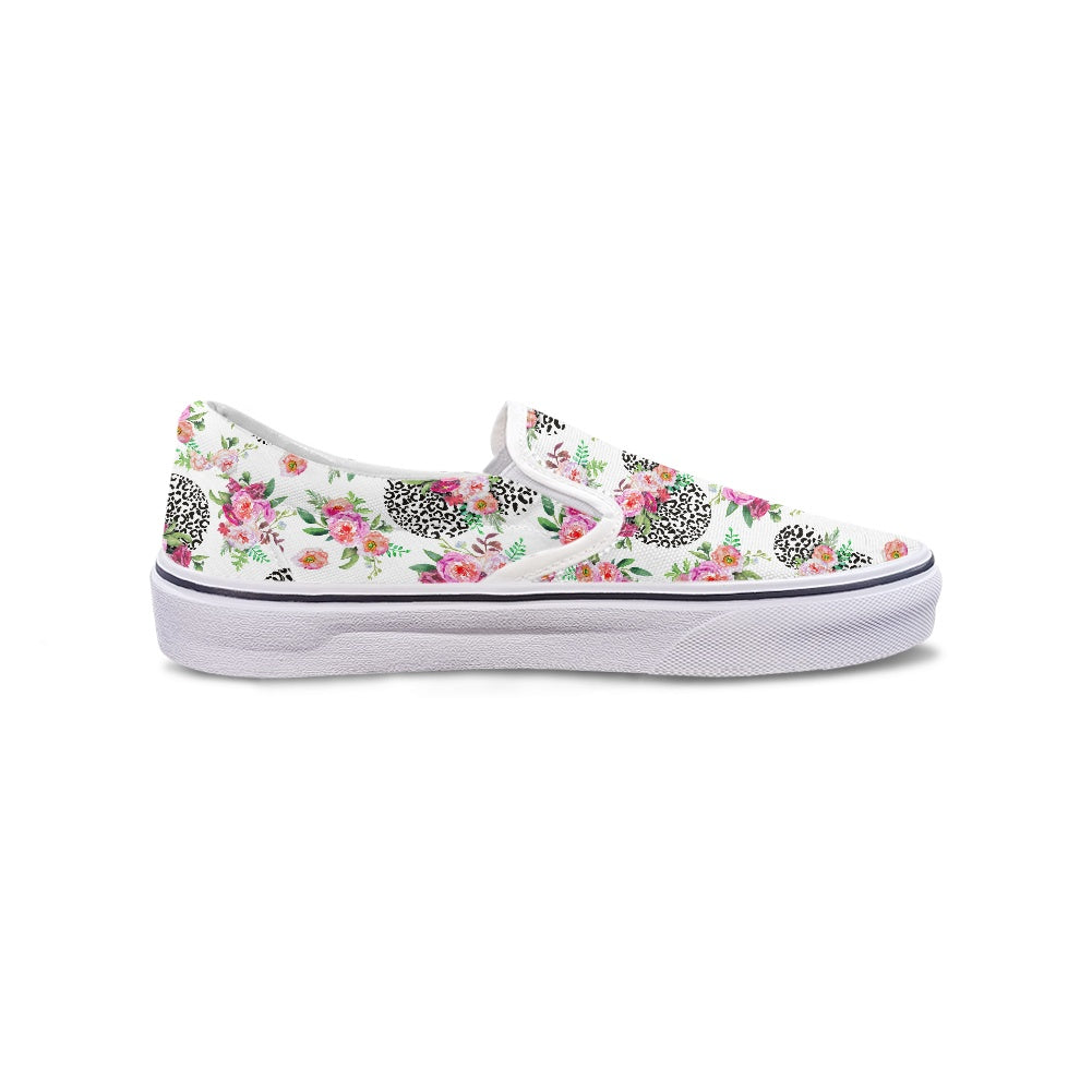 Floral Cheetah White Pedal canvas shoes for Adult