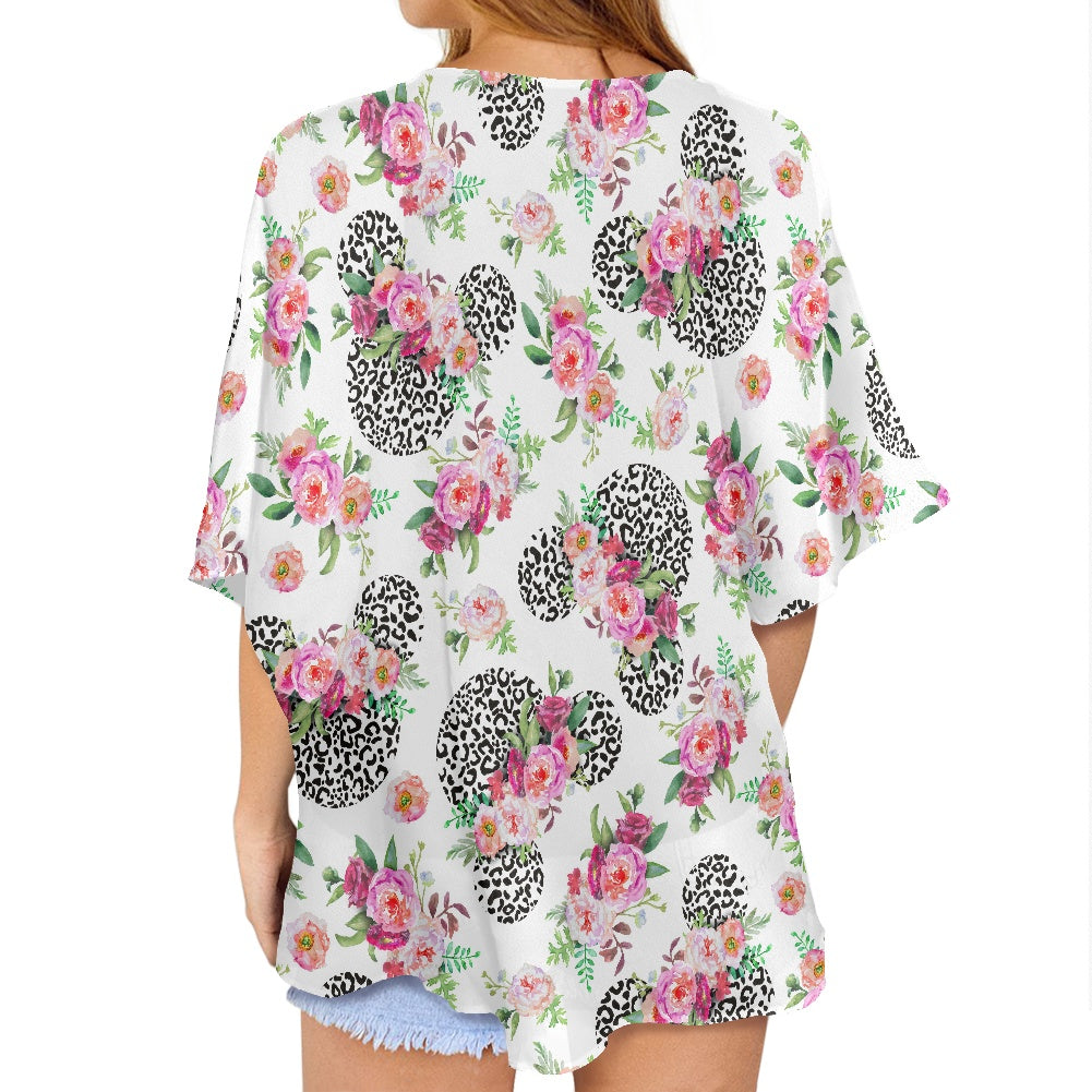 Floral Cheetah White Women's cardigan chiffon shirt