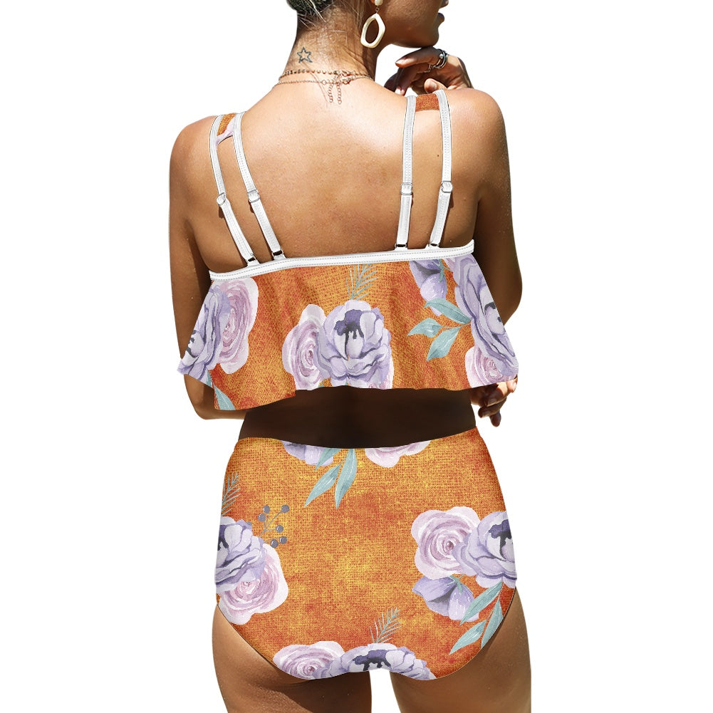 Orange and Purple Floral  Bikini swimsuit