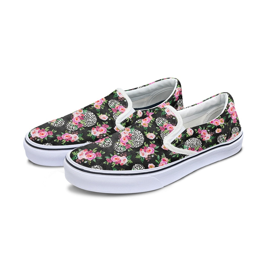 Floral Cheetah Black Pedal canvas shoes for Adult