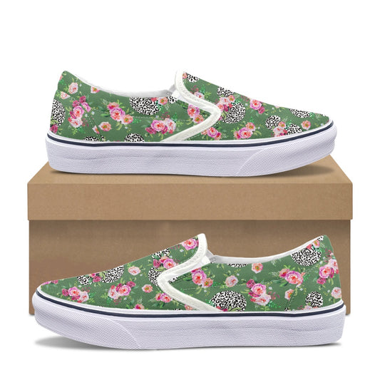 Floral Cheetah Green Pedal canvas shoes for Adult