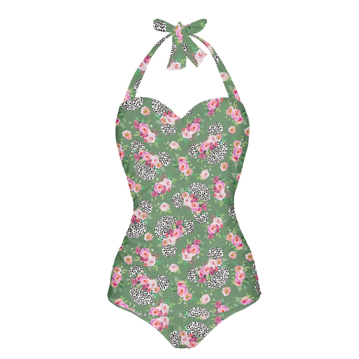 Floral Cheetah Green Strappy one piece