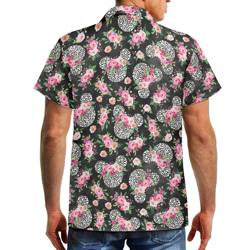 Floral Cheetah Black Hawaiian shirt