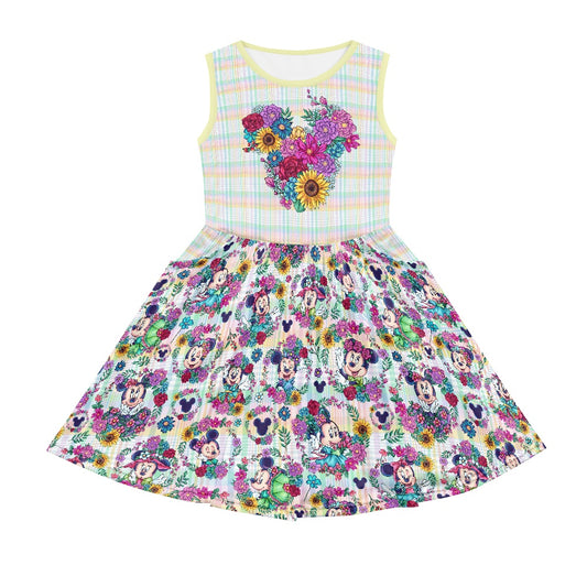 Floral Min Polyester Girl's Dress with Pockets