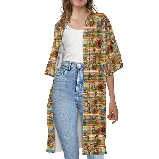 Chipmunks Women's Half Sleeve Kimono Cardigan