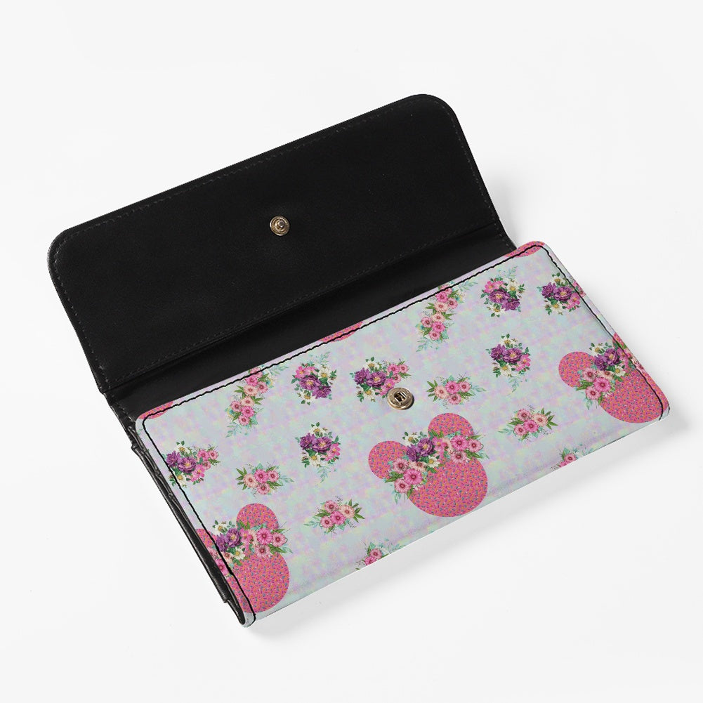 Pink Floral Crown Long Folding Wallet