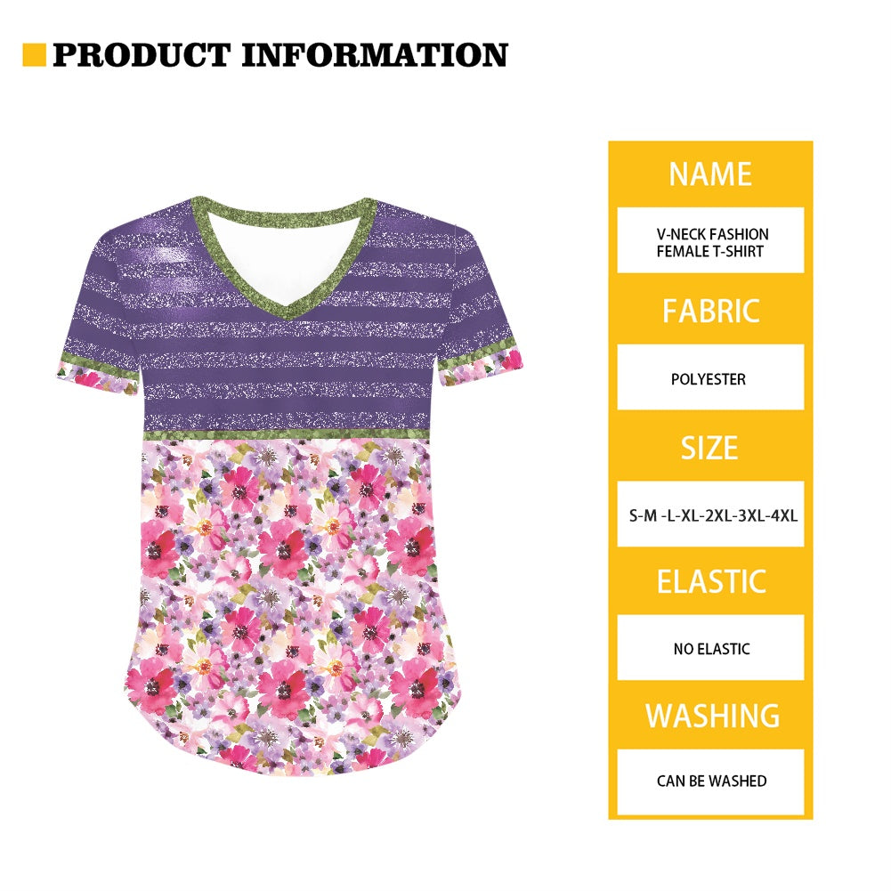 Purple Floral Women's V-neck Top