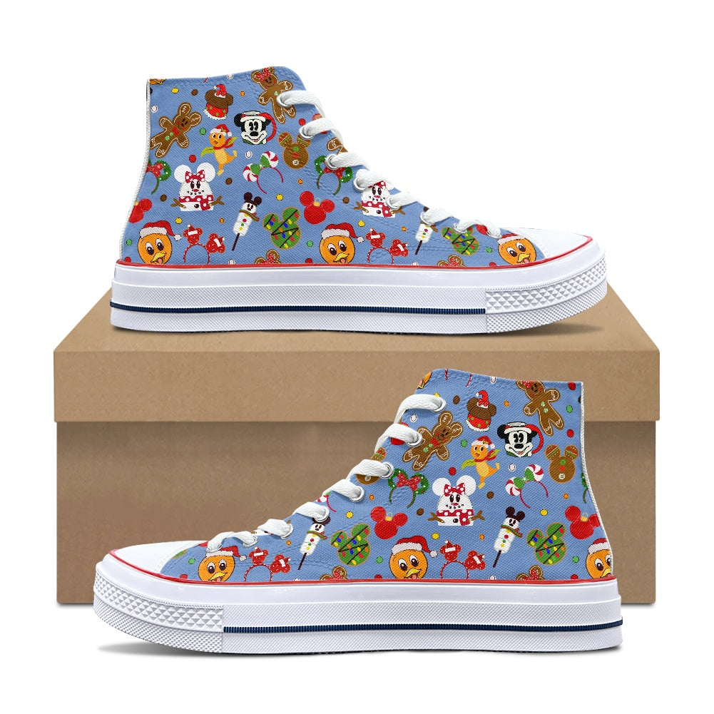 Christmas Sketch High Top Canvas Shoes