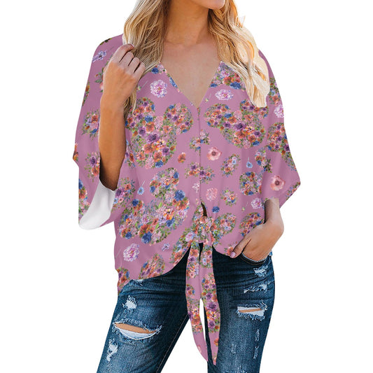 Floral Mouse Women‘s’ V-neck Streamers Blouse