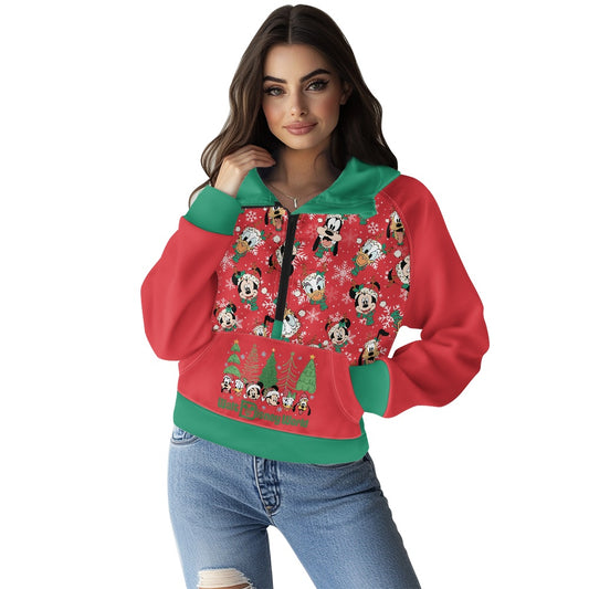 Christmas Friends Half zip hoodie sweatshirt loose short style