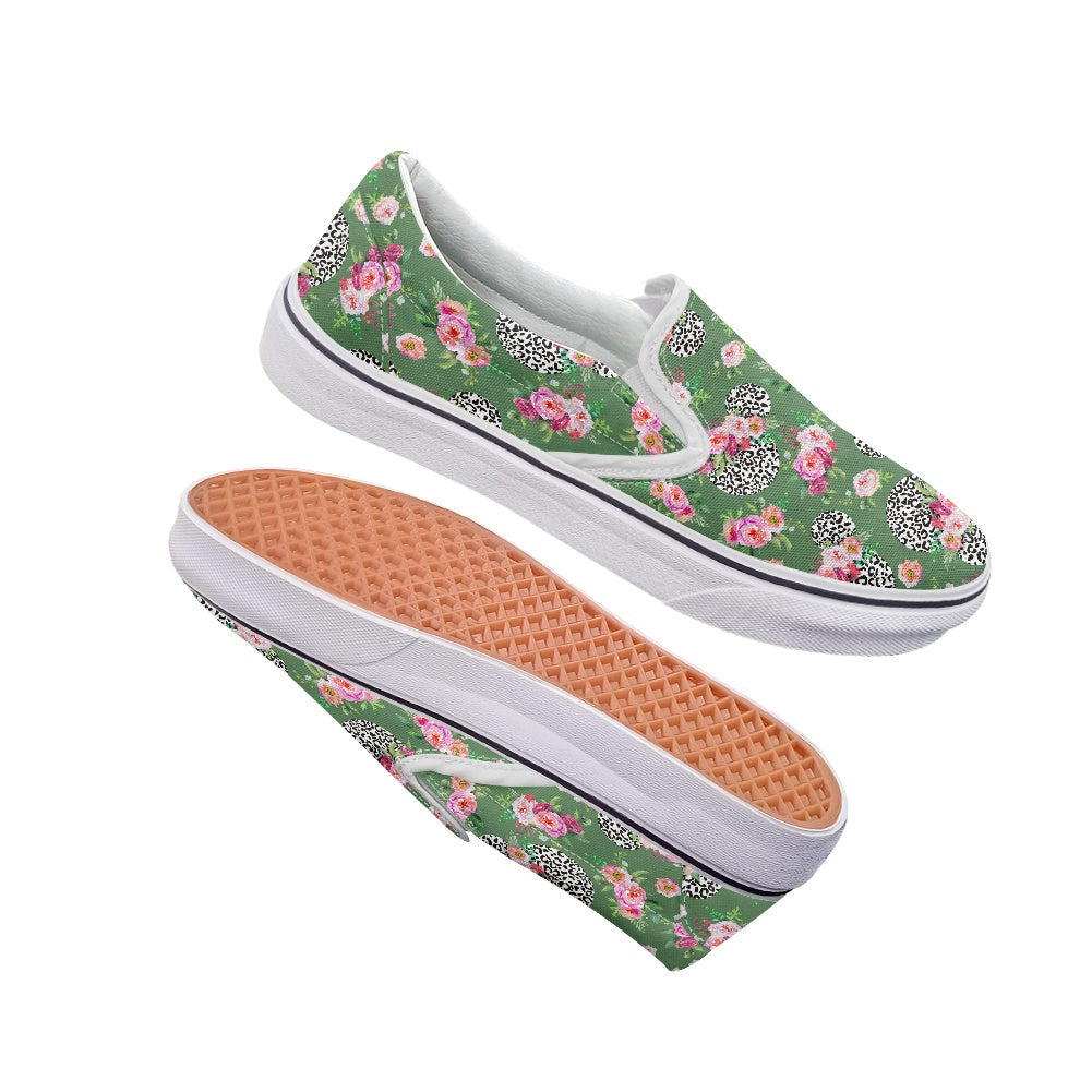 Floral Cheetah Green Pedal canvas shoes for Adult