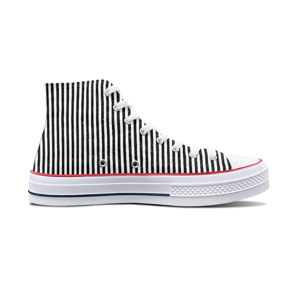 Black and White Stripe High Top Canvas Shoes