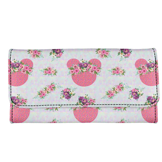 Pink Floral Crown Long Folding Wallet