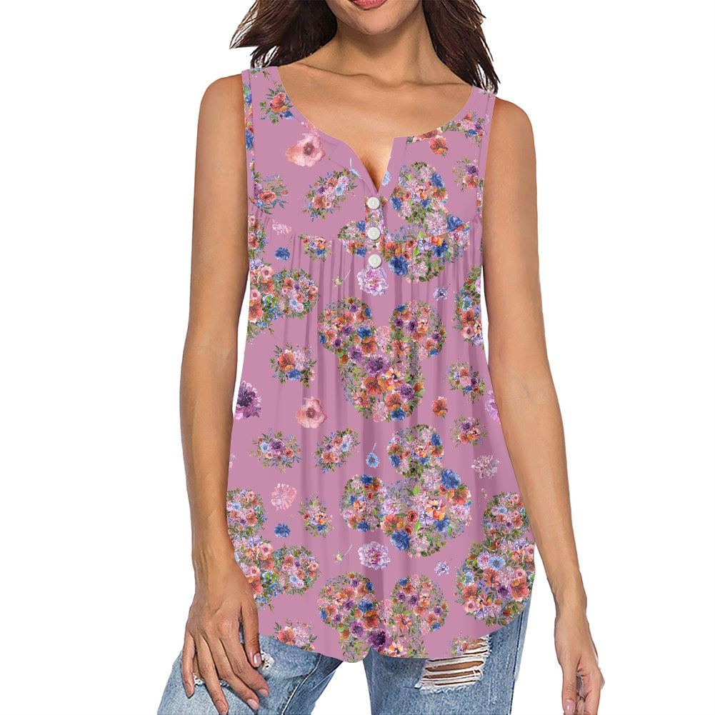 Floral Mouse Women's Sleeveless V-Neck Top