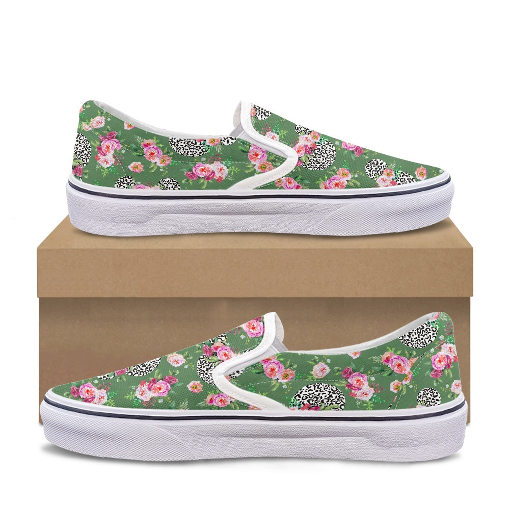 Floral Cheetah Green Pedal canvas shoes for Adult