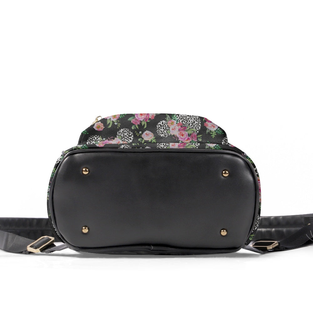 Floral Cheetah Black Casual Backpack for women