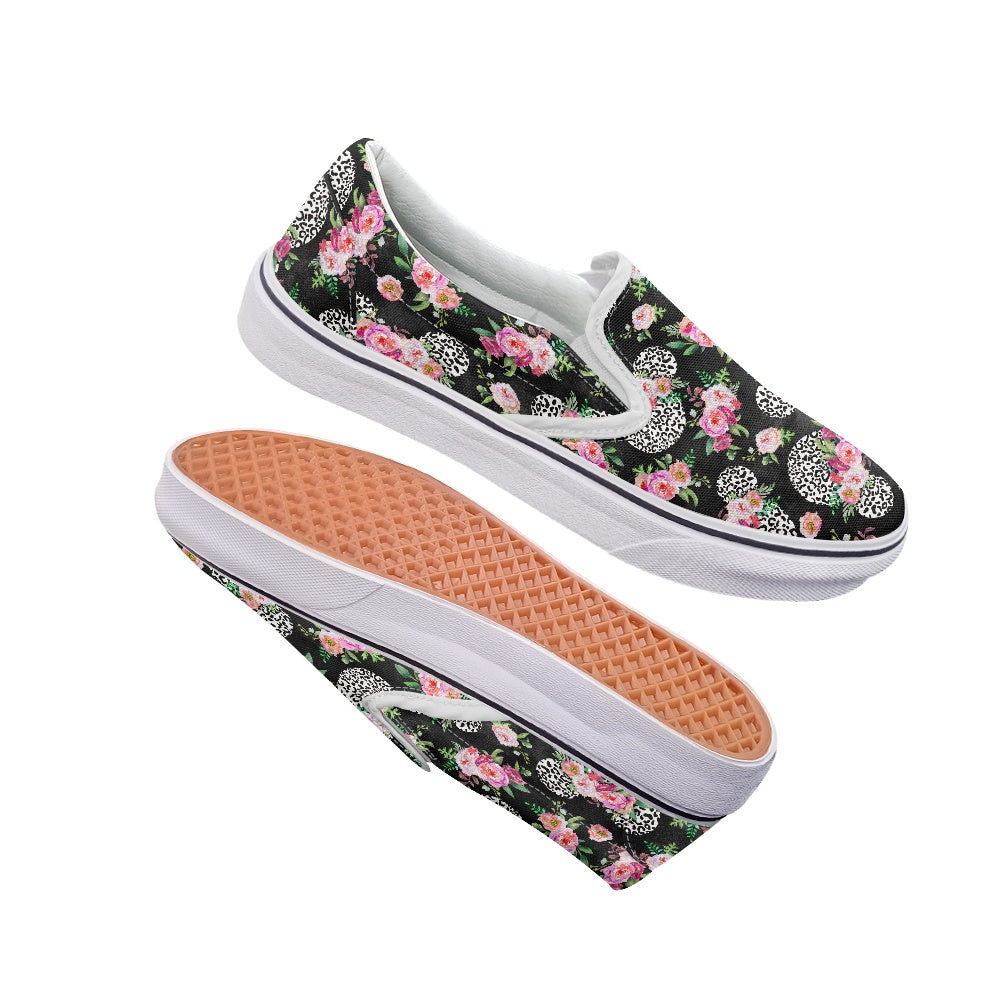 Floral Cheetah Black Pedal canvas shoes for Adult