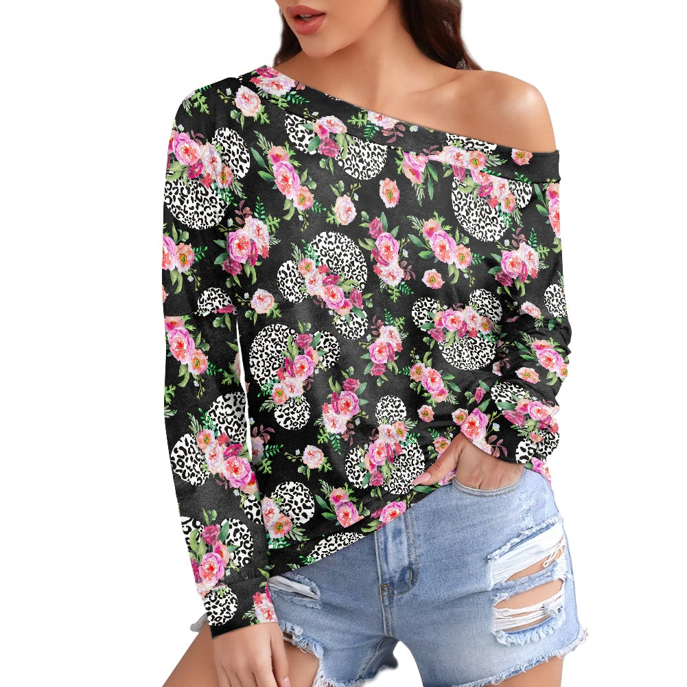 Floral Cheetah Black Women's one-shoulder top