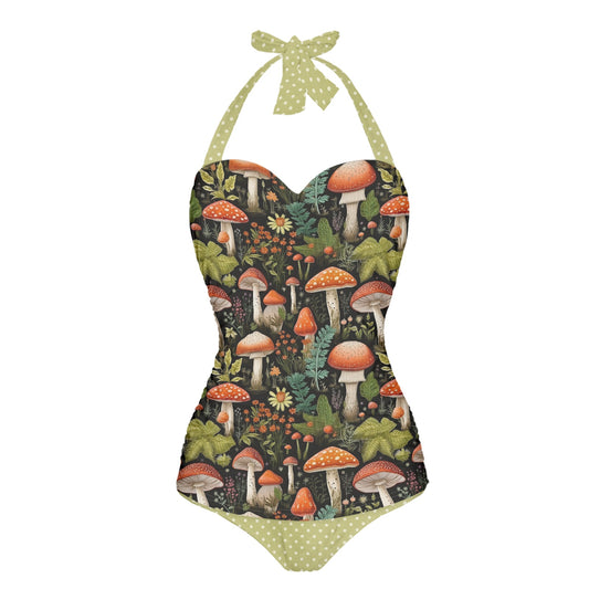 Burnt Orange Mushrooms Strappy one piece