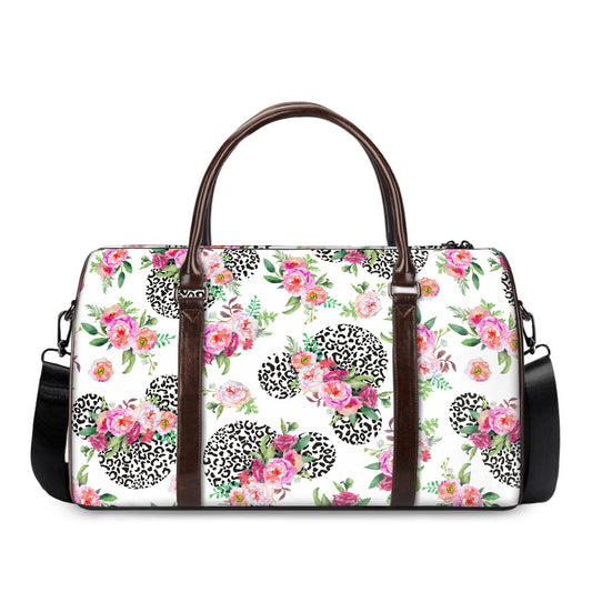 Floral Cheetah White Travel Handbag