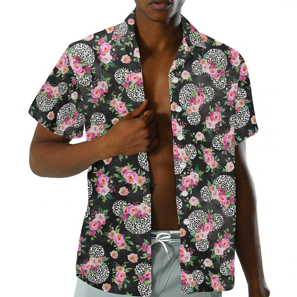 Floral Cheetah Black Hawaiian shirt