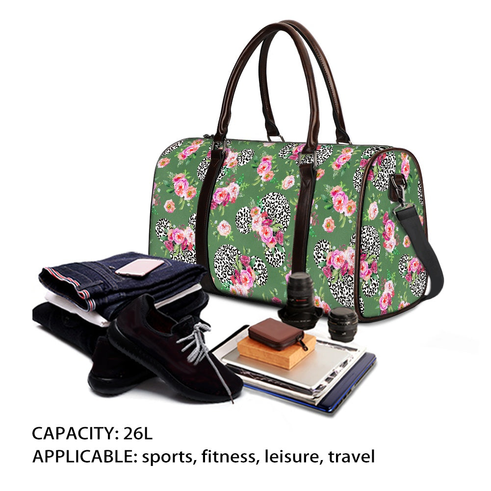 Floral Cheetah Green Travel Handbag