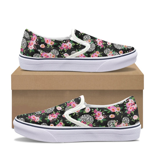 Floral Cheetah Black Pedal canvas shoes for Adult