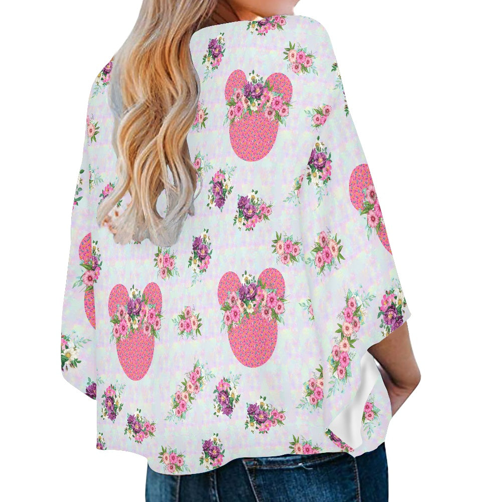 Pink Floral Crown Women‘s’ V-neck Streamers Blouse