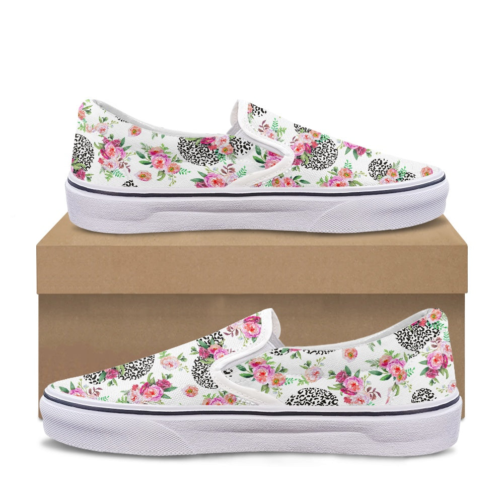 Floral Cheetah White Pedal canvas shoes for Adult