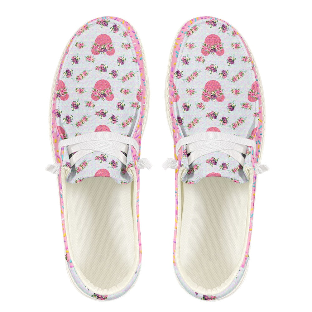 Pink Floral Crown Men's Lace Up Loafers