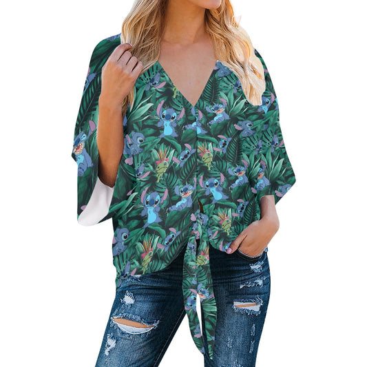 Tropical Alien Women‘s’ V-neck Streamers Blouse