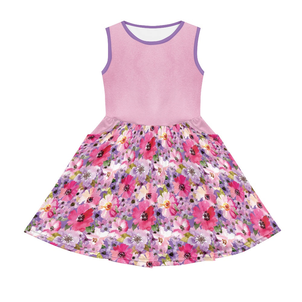 Pink Floral Girl's dress with pockets