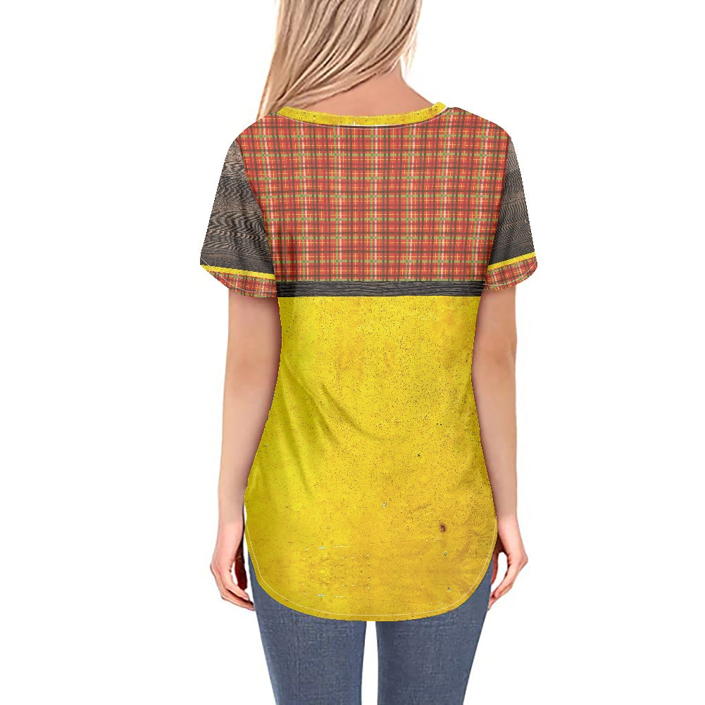 Fall Plaid Women's V-neck Top