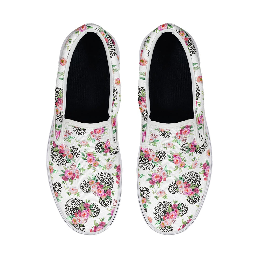 Floral Cheetah White Pedal canvas shoes for Adult