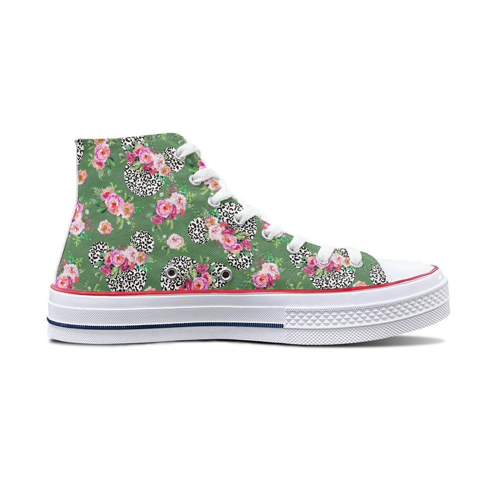 Floral Cheetah Green High Top Canvas Shoes