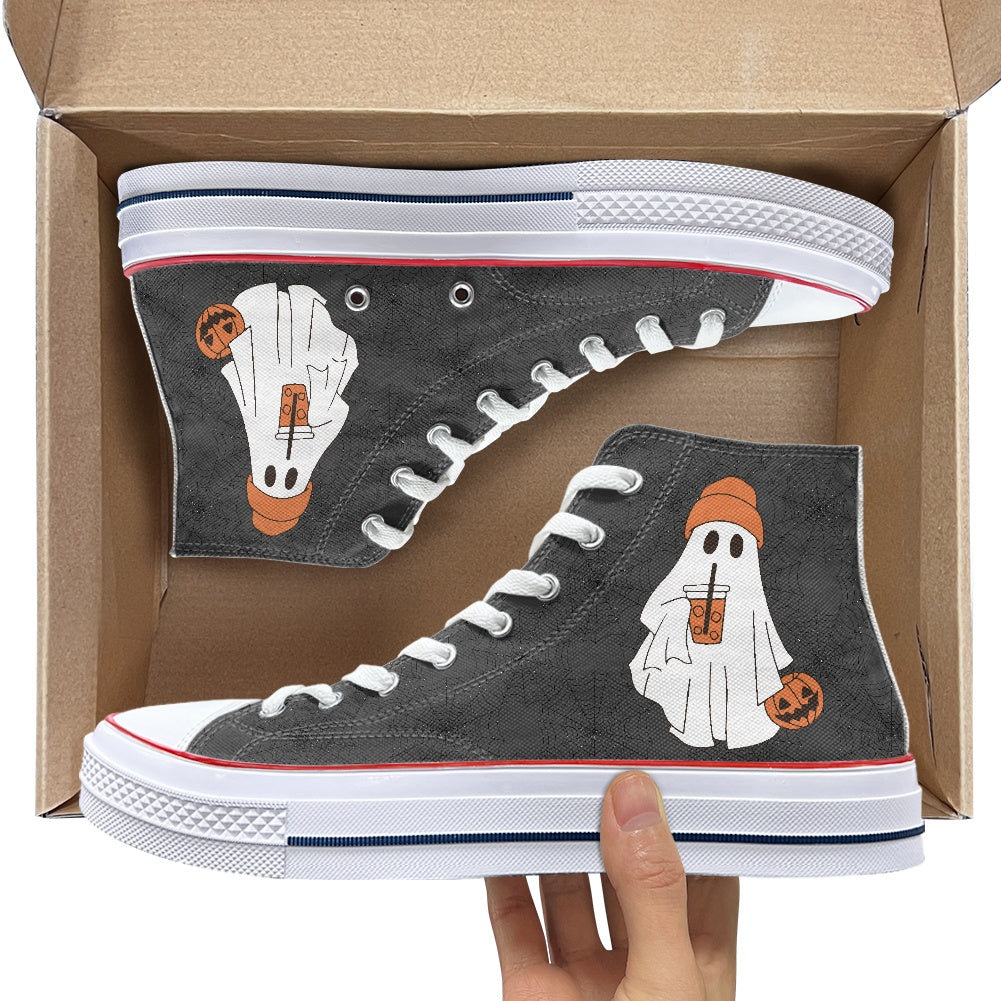 Spooky Coffee High Top Canvas Shoes