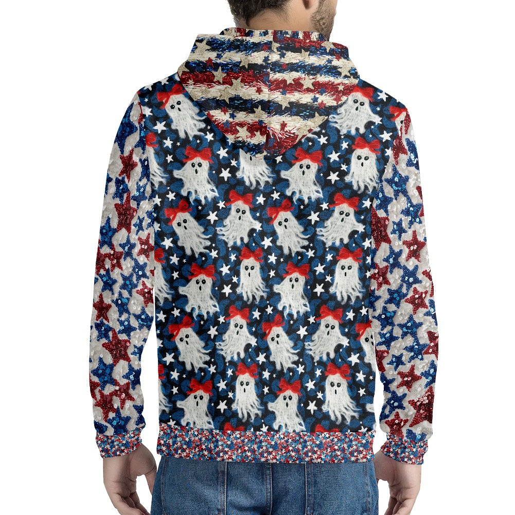 Patriotic Ghost Sparkle Full Print Zip Hooded Hoodie