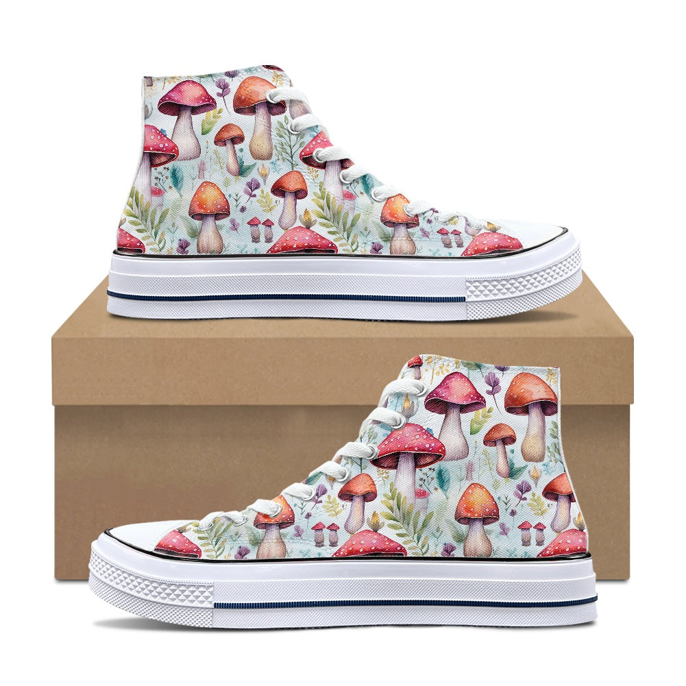 Red Mushrooms High Top Canvas Shoes