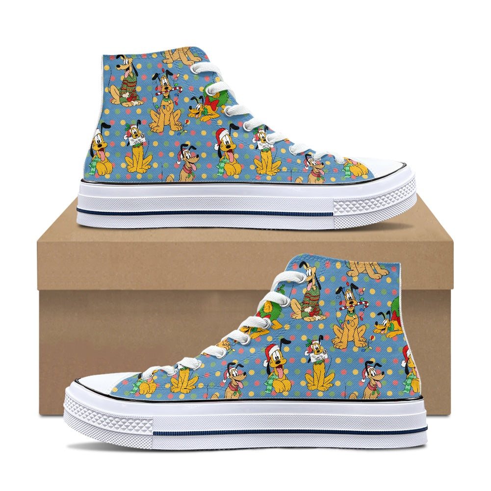 Christmas Pup High Top Canvas Shoes